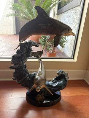 Robert Wyland "Dolphin Wave" 2003 Ltd Edition 12/350 Cast Bronze Dolphin Sculpture Includes COA Wyland Galleries Approx 29" Tall 18-20 Width