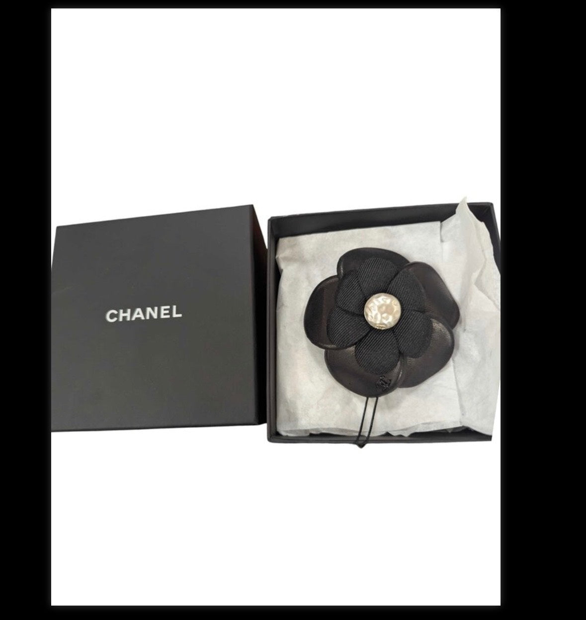 CHANEL Leather Camelia Flower Brooch New With Original Box