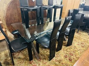 Pietro Canstatini Vintage High Back Black Leather Dining Chairs (set of 8)