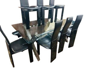 Pietro Canstatini Vintage High Back Black Leather Dining Chairs (set of 8)