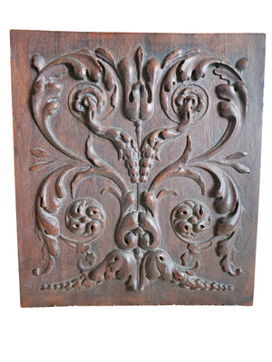 French Walnut Carved Relief Panel 19th Century (Acanthus Leaves) 11.75" x  13"