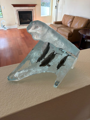 Robert Wyland “Surf Riders” Limited Edition Lucite & Pewter Dolphin Sculpture Includes COA Numbered 1157/1500