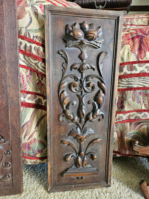 French Walnut Carved Relief Panel 19th Century (Floral Urn Motif) 22" x 8.75"