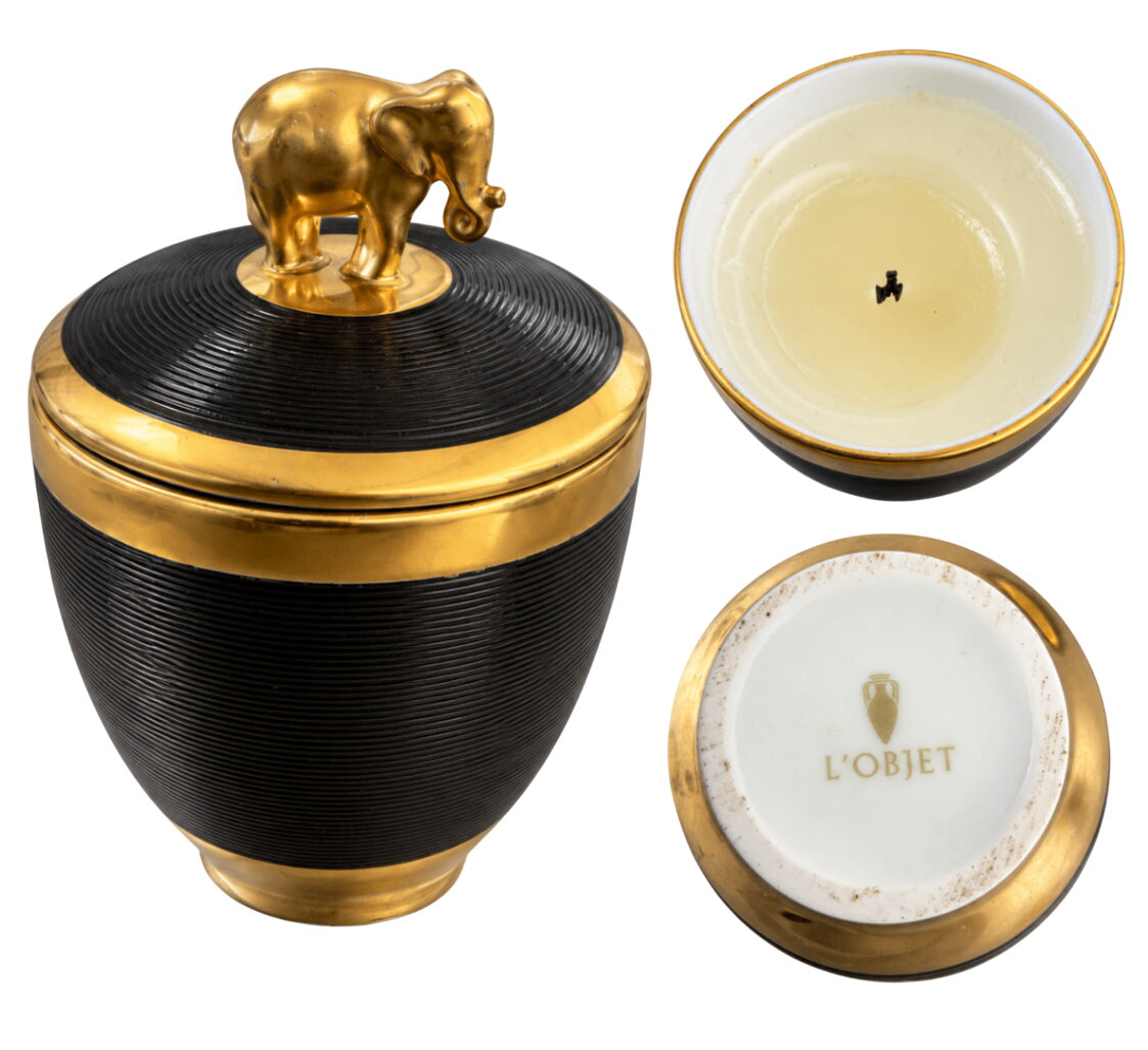 L’OBJET Elephant Noir Porcelain Candle Vessel with Lid