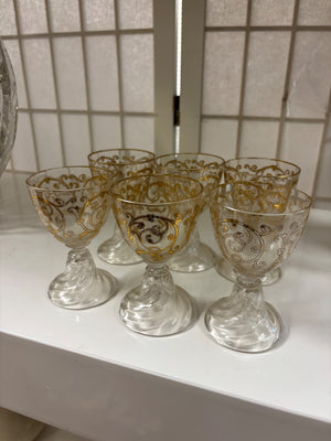 Vintage Saint-Louis Cluny Gilded Arabesque Gold Trim Rim French Crystal Stemware Set Of 6