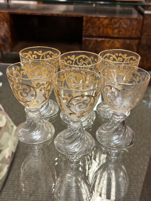 Vintage Saint-Louis Cluny Gilded Arabesque Gold Trim Rim French Crystal Stemware Set Of 6