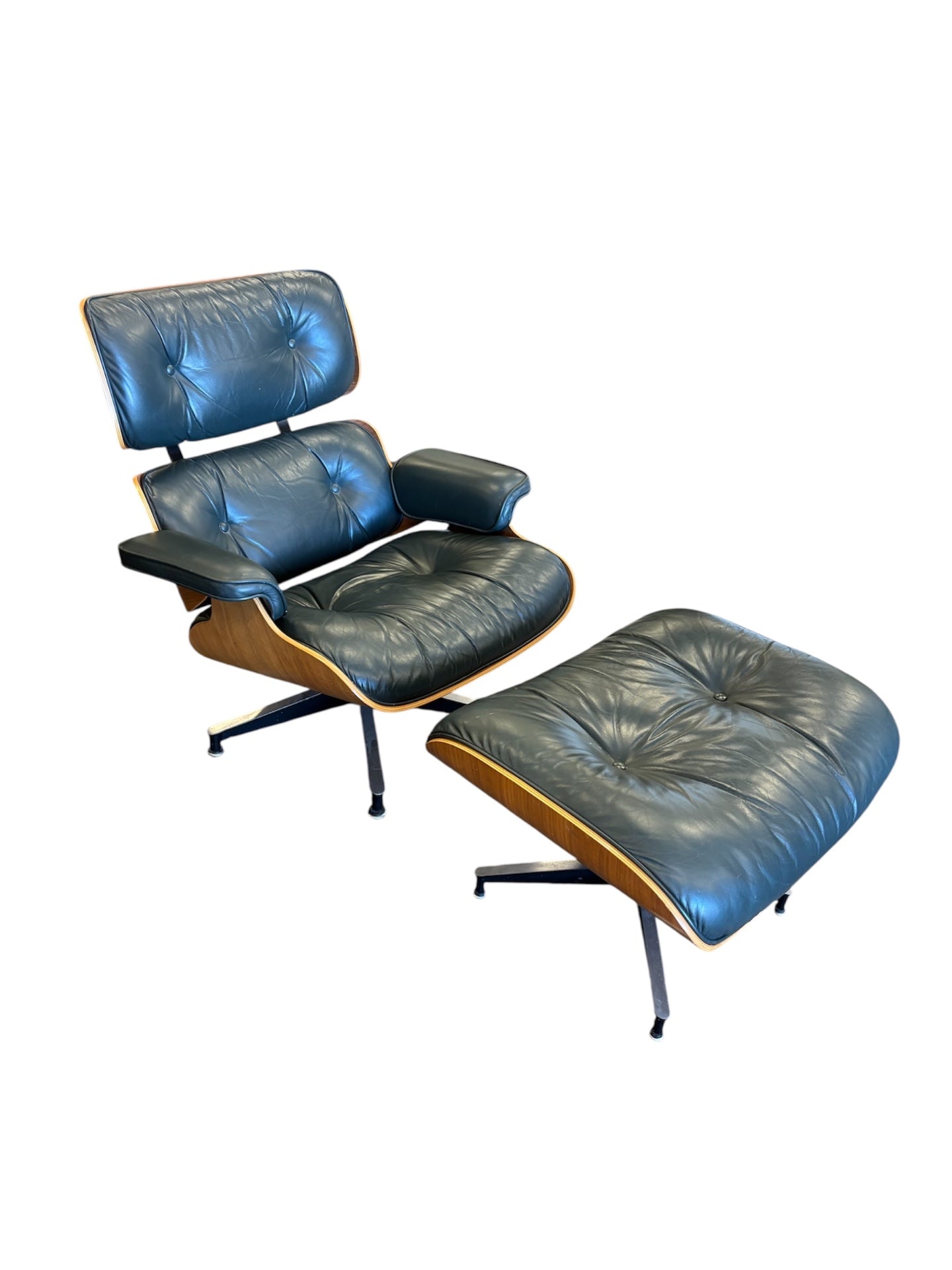 Authentic Herman Miller Eames 670 Lounge Chair & 671 Ottoman – Evergreen Leather & Molded Plywood