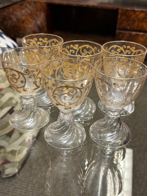 Vintage Saint-Louis Cluny Gilded Arabesque Gold Trim Rim French Crystal Stemware Set Of 6