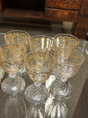 Vintage Saint-Louis Cluny Gilded Arabesque Gold Trim Rim French Crystal Stemware Set Of 6