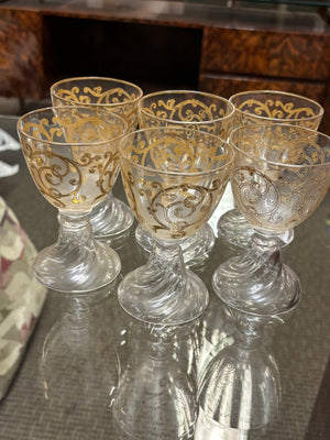Vintage Saint-Louis Cluny Gilded Arabesque Gold Trim Rim French Crystal Stemware Set Of 6