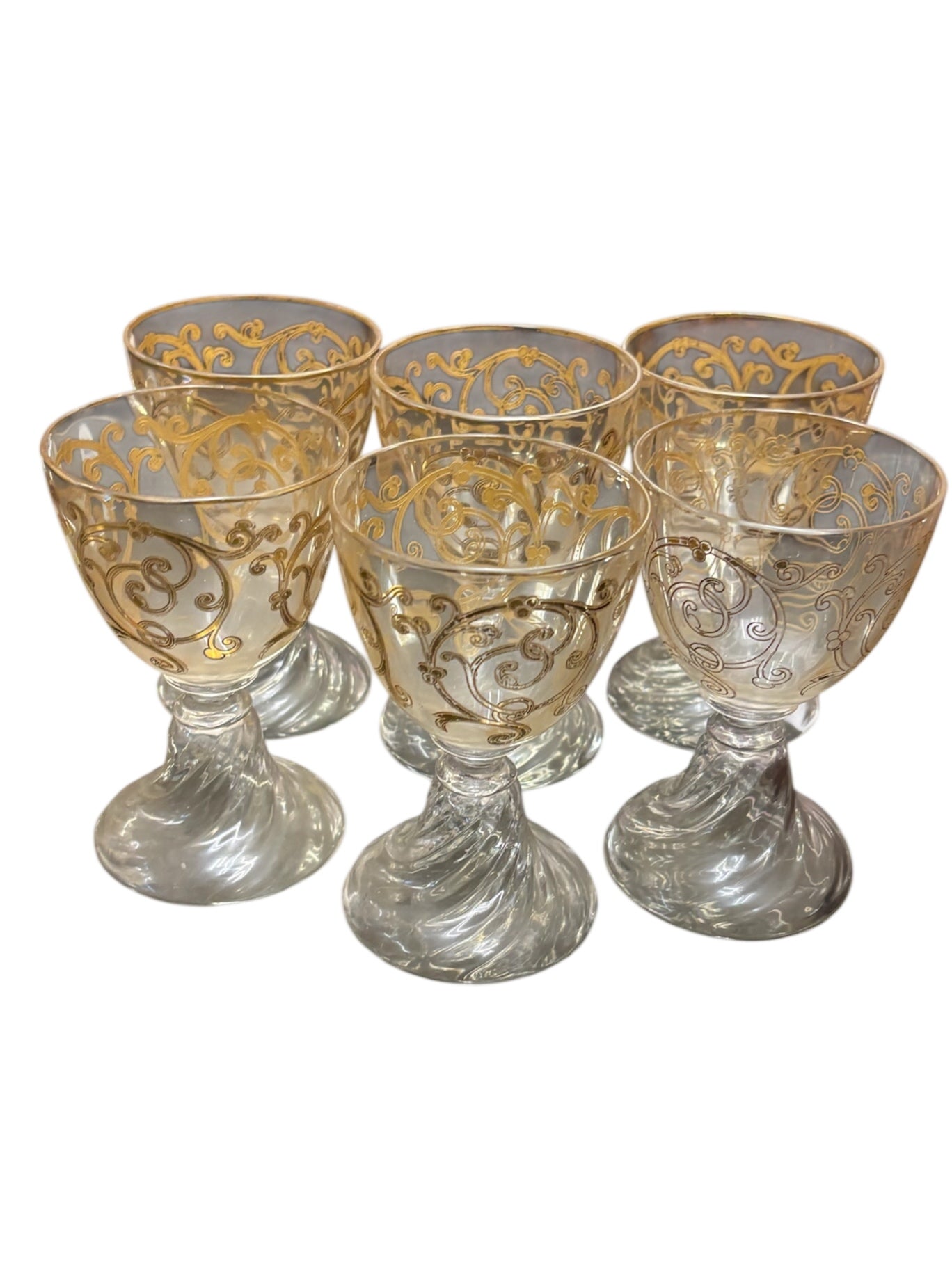 Vintage Saint-Louis Cluny Gilded Arabesque Gold Trim Rim French Crystal Stemware Set Of 6