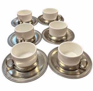 Arte Italica Tuscan Italian Ceramic & Pewter Cappuccino Cups & Saucers – Set of 6