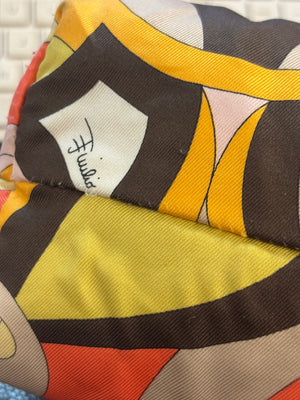 Vintage Emilio Pucci Printed Silk Mini Vanity/Cosmetic Bag Leather Handle  6 1/2"