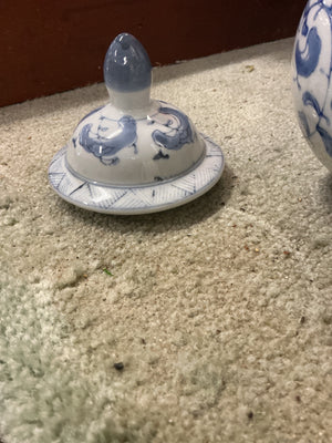 Chinese Blue & White Porcelain Covered Ginger Jar
