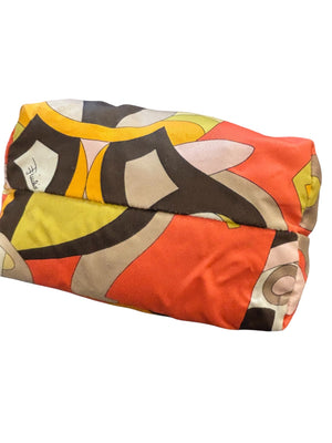 Vintage Emilio Pucci Printed Silk Mini Vanity/Cosmetic Bag Leather Handle  6 1/2"