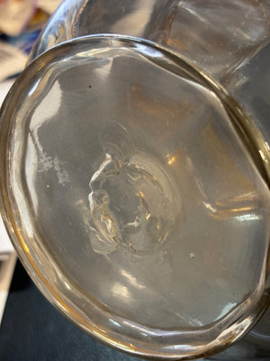 Antique Hand Blown Glass Water Pitcher Ruffled Rim Gold Gilt Trim Rough Pontil Circa 1890-1915