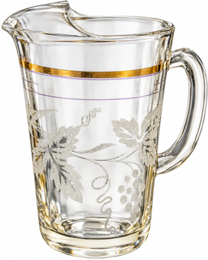 Vintage Mid Century Bartlett-Collins Frosted Grapevine Glass Juice Pitcher  Gold trim Ice Lip 7"