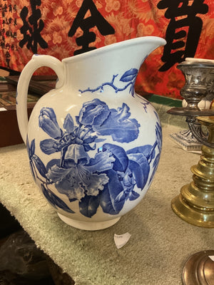 Westhead, Moore & Co. English Blue & White Floral Porcelain Pitcher 12" H