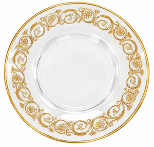 Vintage Clear Glass Coupe Dessert Bowls Gold Rim Gold Floral Scroll Border Set Of 8