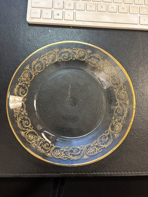 Vintage Clear Glass Coupe Dessert Bowls Gold Rim Gold Floral Scroll Border Set Of 8
