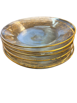 Vintage Clear Glass Coupe Dessert Bowls Gold Rim Gold Floral Scroll Border Set Of 8