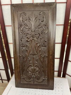 French Walnut Carved Relief Panels 19th Century (Fleur-de-Lis w/ Bow) 11" x 21"