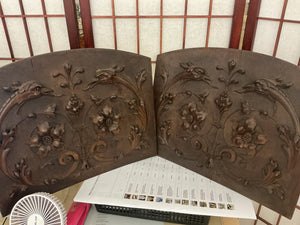 French Walnut Carved Relief Panels 19th Century (Swans w/ Artichoke) PAIR 15" x 17"