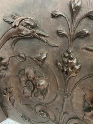 French Walnut Carved Relief Panels 19th Century (Swans w/ Artichoke) PAIR 15" x 17"