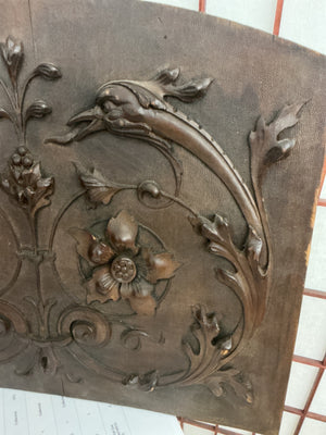 French Walnut Carved Relief Panels 19th Century (Swans w/ Artichoke) PAIR 15" x 17"