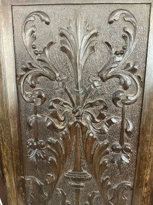 French Walnut Carved Relief Panels 19th Century (Fleur-de-Lis w/ Bow) 11" x 21"