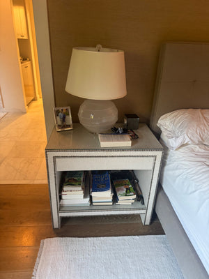 Cabana Home Beige Linen/ wood nightstands with Glass Top