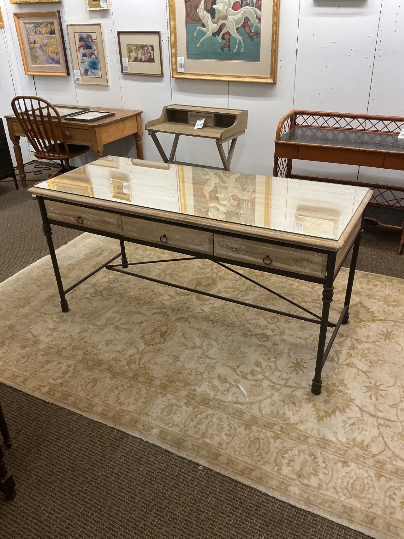 Restoration Hardware Natural Wood & Steel Desk 65x27x32