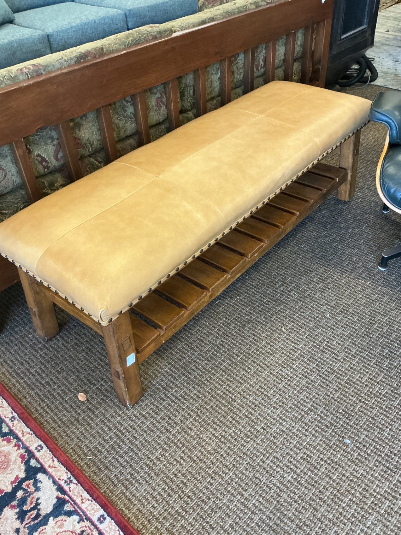 Pottery Barn Caden Leather Bench 19x55x17