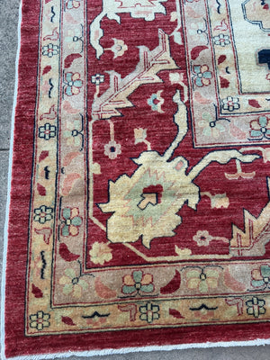 Oushak Hand-Knotted Wool Rug, 9'5" × 14'