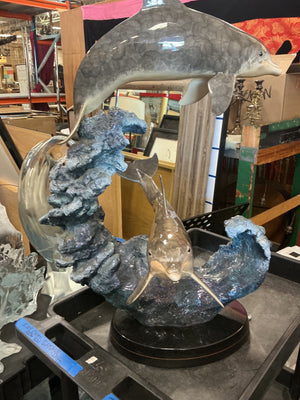 Robert Wyland "Dolphin Wave" 2003 Ltd Edition 12/350 Cast Bronze Dolphin Sculpture Includes COA Wyland Galleries Approx 29" Tall 18-20 Width