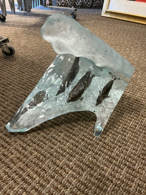 Robert Wyland “Surf Riders” Limited Edition Lucite & Pewter Dolphin Sculpture Includes COA Numbered 1157/1500