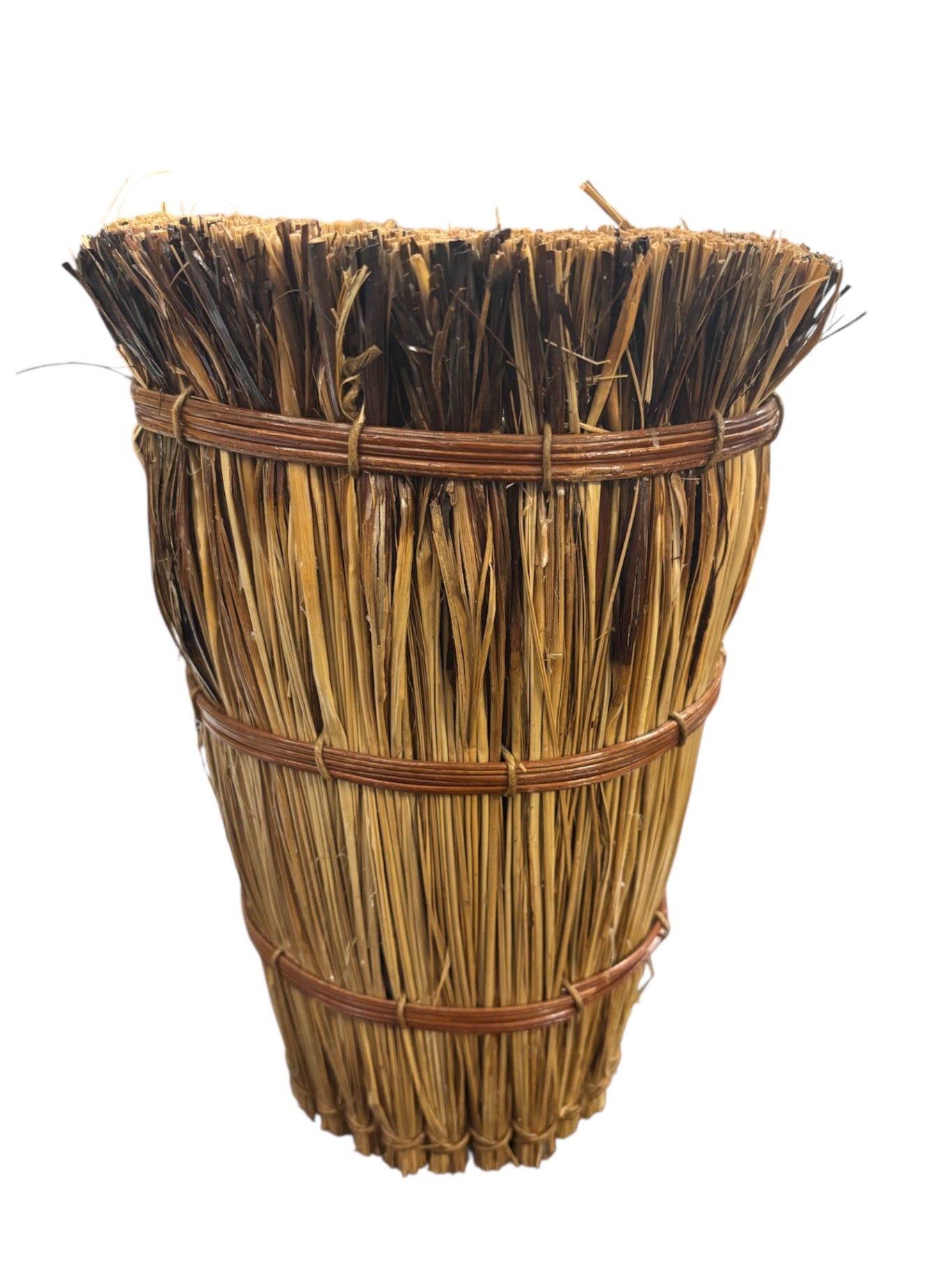 Vintage Hand-Bound Straw Storage Basket 12"x8"