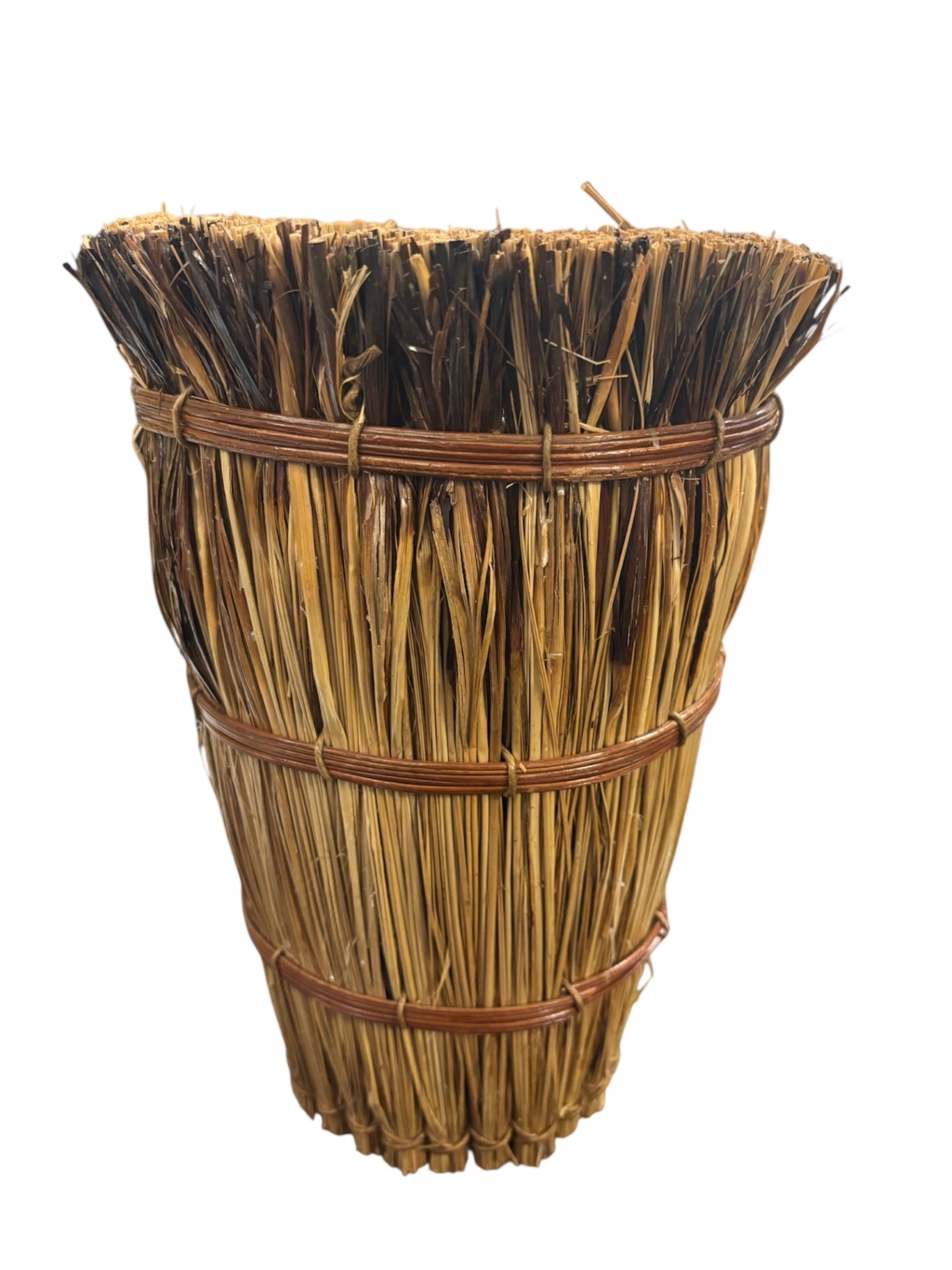 Vintage Hand-Bound Straw Storage Basket 12"x8"