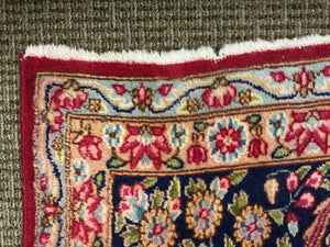 Vintage Persian Kerman Hand-Knotted Wool Rug, Floral Medallion, 9'10" × 13'4"