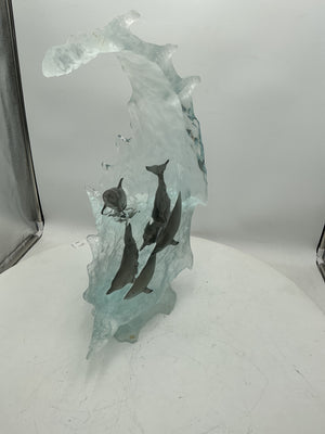 Robert Wyland “Ocean Wave” Lucite & Pewter Sculpture Unnumbered Artist Proof Approx  21" Tall  (No COA)
