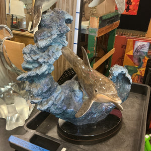 Robert Wyland "Dolphin Wave" 2003 Ltd Edition 12/350 Cast Bronze Dolphin Sculpture Includes COA Wyland Galleries Approx 29" Tall 18-20 Width