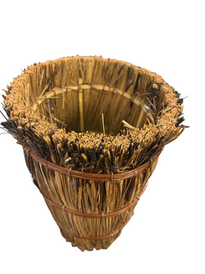 Vintage Hand-Bound Straw Storage Basket 12"x8"