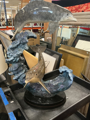 Robert Wyland "Dolphin Wave" 2003 Ltd Edition 12/350 Cast Bronze Dolphin Sculpture Includes COA Wyland Galleries Approx 29" Tall 18-20 Width