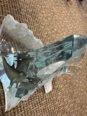 Robert Wyland “Surf Riders” Limited Edition Lucite & Pewter Dolphin Sculpture Includes COA Numbered 1157/1500