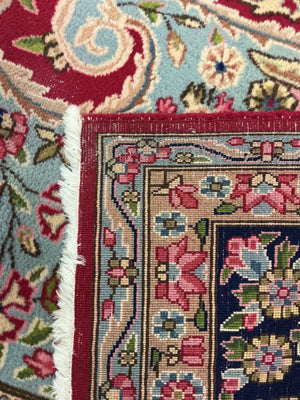 Vintage Persian Kerman Hand-Knotted Wool Rug, Floral Medallion, 9'10" × 13'4"