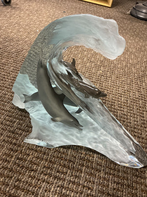 Robert Wyland “Surf Riders” Limited Edition Lucite & Pewter Dolphin Sculpture Includes COA Numbered 1157/1500