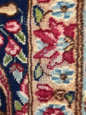 Vintage Persian Kerman Hand-Knotted Wool Rug, Floral Medallion, 9'10" × 13'4"