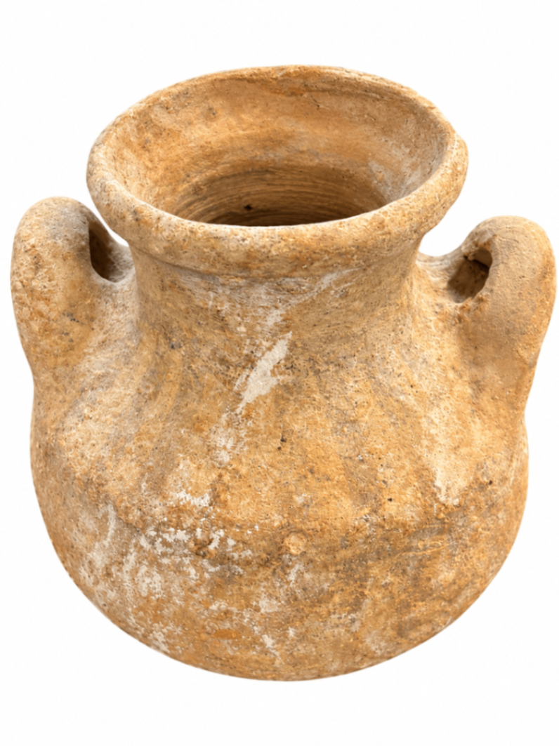 Late Bronze Age Canaanite Terracotta Two Handled Pyxis 4 1/2'