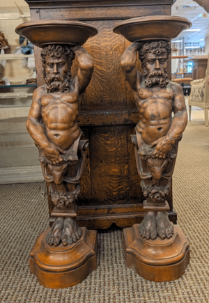 Atlantis Hand Carved in French Walnut Wood 19th Century Columns, PAIR 29" x 9"