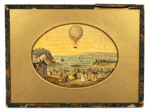 Antique Varnished Painting Depicting First Aerial Crossing of the English Channel By Jean-Pierre Blanchard & Dr. John Jeffries  From Dover Toward Calais Jan 7, 1785 10x8